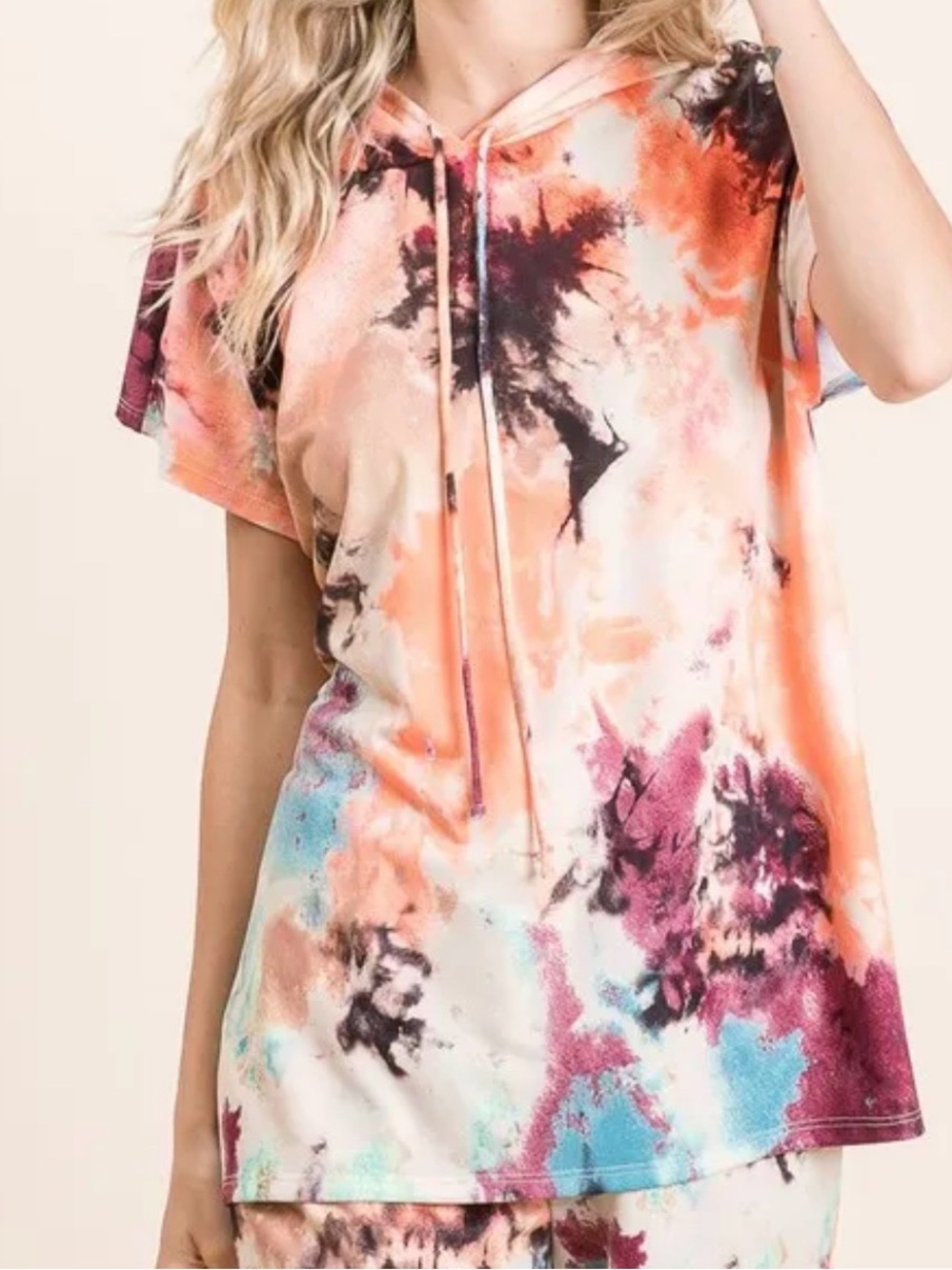 NWOT Bibi tie dye hooded short sleeve shirt